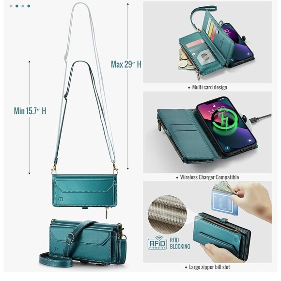 Crossbody Wallet Case Compatible with RFID Blocking 7-Card iPhone 13 Great Gift - Picture 4 of 15